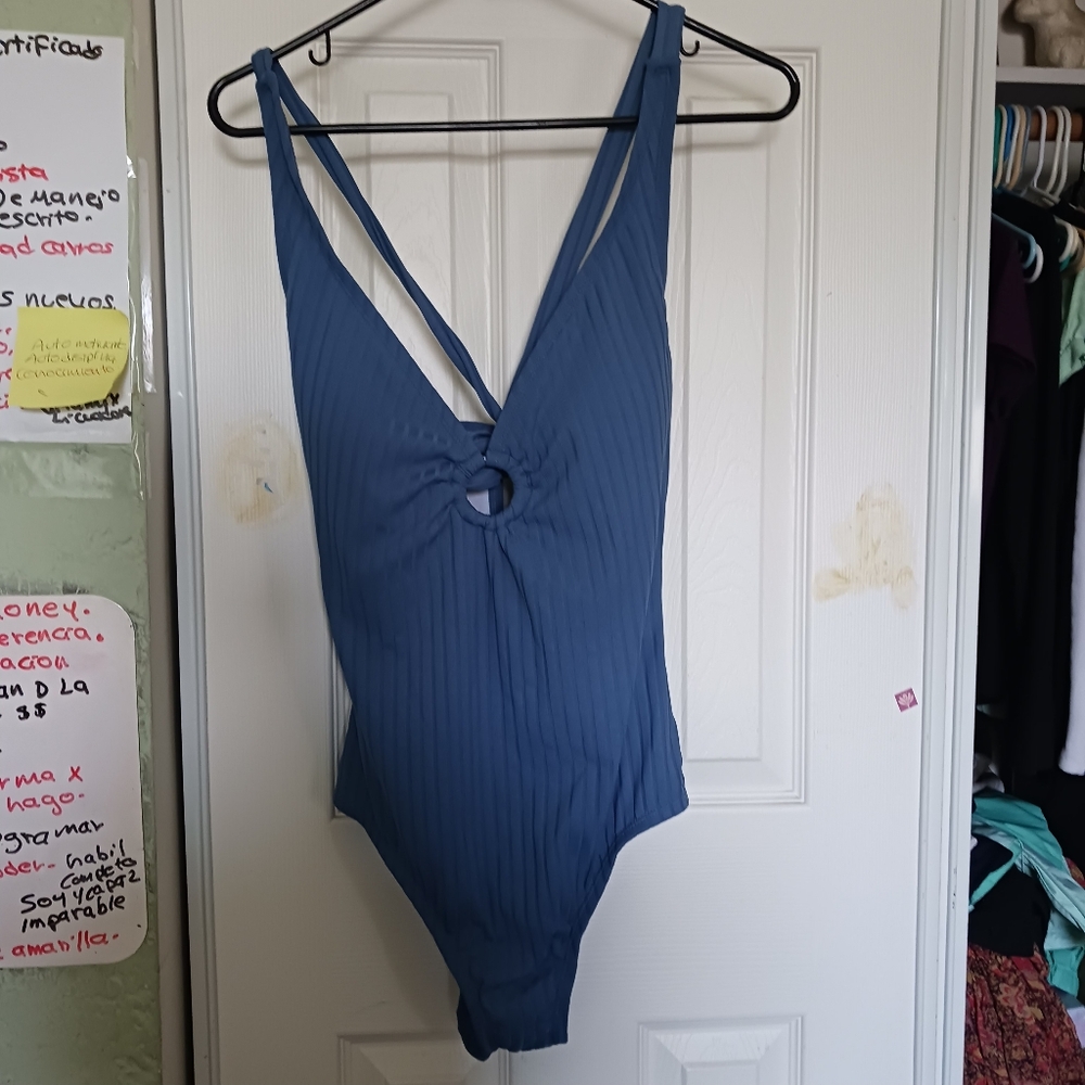 2X$30 Kona Sol Blue Ribbed  Bikini Swimsuit NWOT SZ L